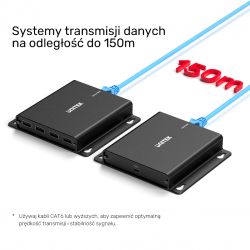 Unitek Przedłużacz USB-C na 4× USB-A przez Ethernet, zasięg do 150 m 480Mbps