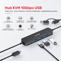 Unitek KVM Hub 10Gbps - przełączanie między 2 hostami (komputerami) 3×USB-A