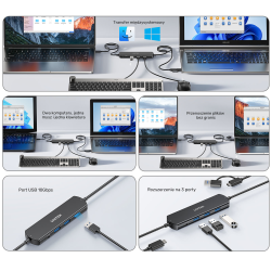 Unitek KVM Hub 10Gbps - przełączanie między 2 hostami (komputerami) 3×USB-A