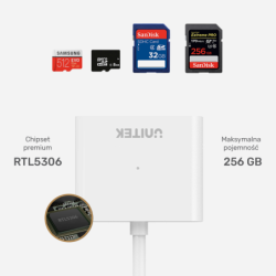 Unitek biały Y-9321 czytnik kart USB 3.0 SD, microSD - 2 karty jednocześnie