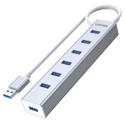 Unitek Y-3090 srebrny hub USB na 7x USB 3.0 + zasilacz, 5Gbps