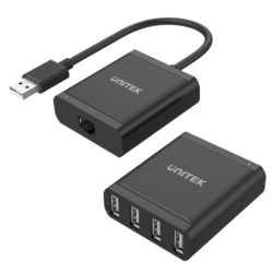 Unitek Y-2516 czarny przedłużacz USB 2.0 po skrętce lan na 4x USB. Max 60m