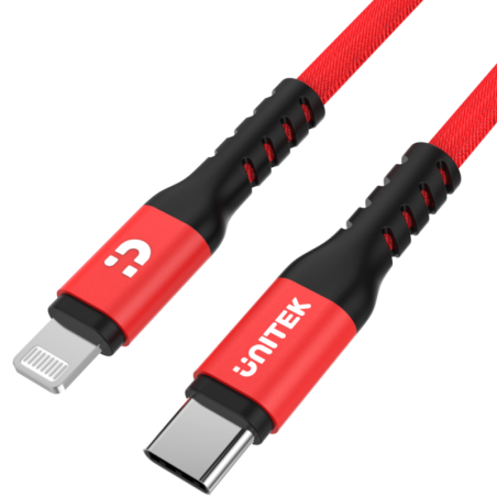 Unitek Przewód kabel czerwony USB-C do Lightning 1m MFI szybko ładujący