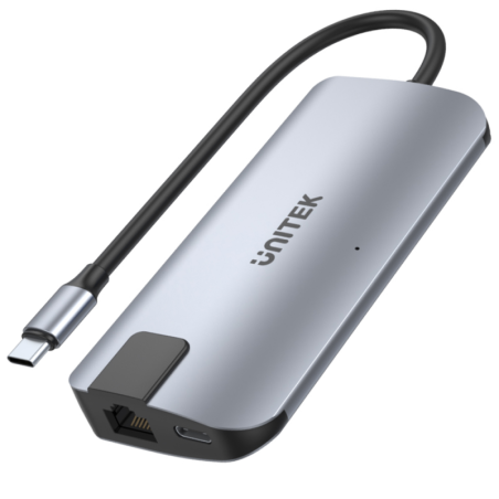 Unitek Hub USB-C na 2x USB-A, HDMI 4K 60Hz, Ethernet RJ-45, PD 100W, 10Gbps