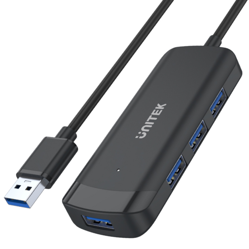 Unitek Hub czarny USB 3.1 na 4 porty USB-A 3.0, kabel 1,5m 5Gbps