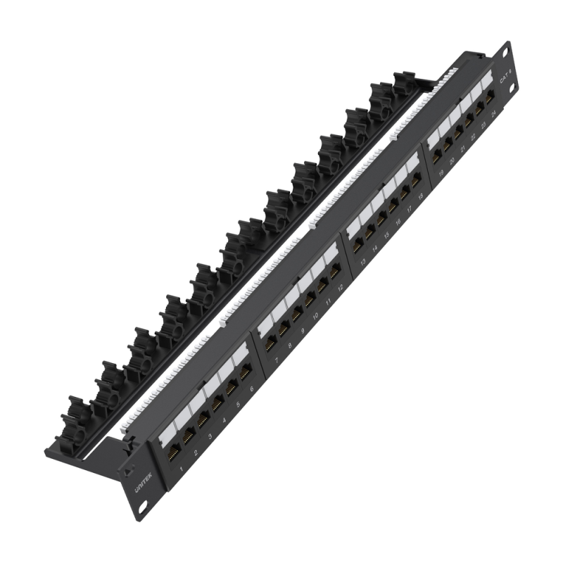 Unitek Patch panel 24 porty RJ-45 Cat 6 UTP czarny rack 19"