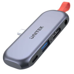 Unitek Hub USB-C do smartfona, HDMI 4K, audio 3,5mm, PD 100W, mały, 10Gbps