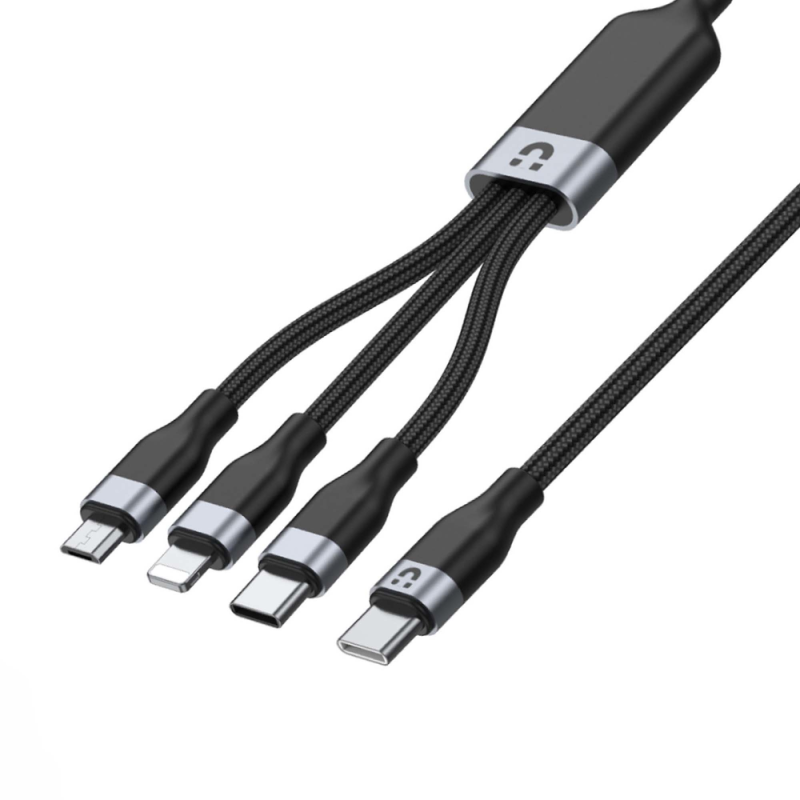 Unitek czarny przewód ładujący USB-C 3w1 20W, micro, Lightning, USB-C 1,5m