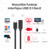 Unitek czarny kabel, Przedłużacz USB-C 10Gbps 4K 60Hz, PD 100W 1,5 m