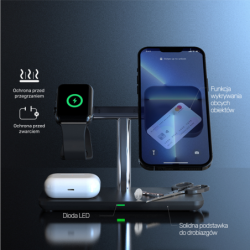 Unitek czarna ładowarka magnetyczna 3w1 iPhone 15W + przewód USBC do USBA