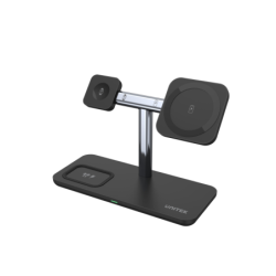 Unitek czarna ładowarka magnetyczna 3w1 iPhone 15W + przewód USBC do USBA