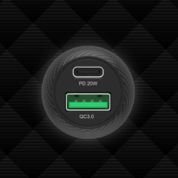 Unitek czarna ładowarka samochodowa 38W USB-A USB-C QC 3.0