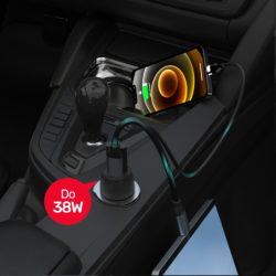 Unitek czarna ładowarka samochodowa 38W USB-A USB-C QC 3.0