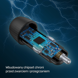 Unitek czarna ładowarka samochodowa 38W USB-A USB-C QC 3.0