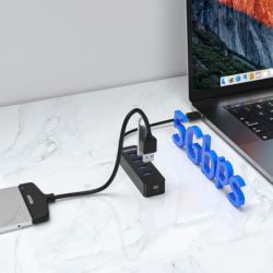 Unitek czarny Hub USB-A na 4 porty USB 3.1, aktywny, 10W, 15 cm kabel