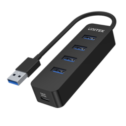 Unitek czarny Hub USB-A na 4 porty USB 3.1, aktywny, 10W, 15 cm kabel