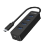 Unitek czarny Hub USB-C na 4 porty USB 3.1, aktywny, 10W, 15cm kabel