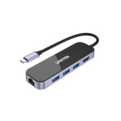 Unitek Hub aluminiowy USB-C 3.1 na RJ-45 3xUSB-A HDMI 1.4 4K 30Hz PD 100W