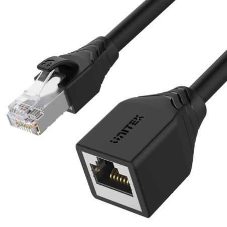 Unitek czarny kabel, przedłużacz RJ-45 (8P8C) M-F Cat 6 STP 1m 1Gbps