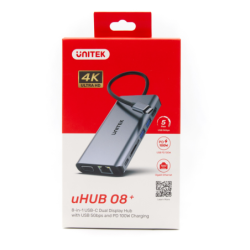 Unitek Hub USB-C 3.1 do 8w1 z PD 100W HDMI 4K, VGA, RJ45, czytnik SD, audio