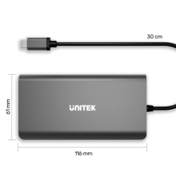 Unitek Hub USB-C 3.1 do 8w1 z PD 100W HDMI 4K, VGA, RJ45, czytnik SD, audio