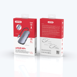 Unitek Hub N9+ USB-C na HDMI 4K 60Hz, PD 100W, czytnik kart SD, LAN, USB C