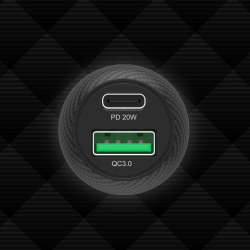 Unitek czarna ładowarka samochodowa 38W USB-A USB-C QC 3.0