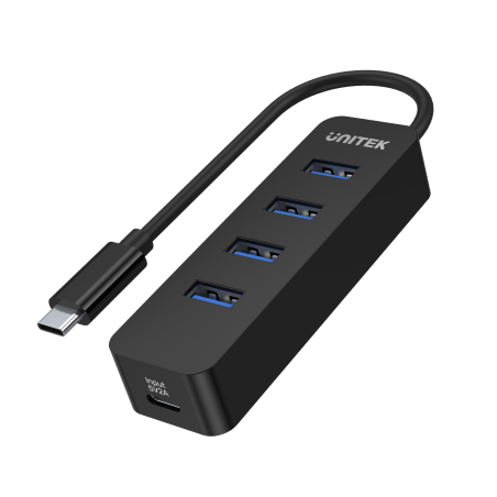 Unitek czarny Hub USB-C na 4 porty USB 3.1, aktywny, 10W, 15cm kabel