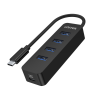 Unitek czarny Hub USB-C na 4 porty USB 3.1, aktywny, 10W, 15cm kabel