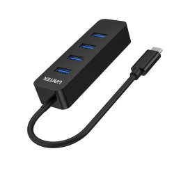 Unitek czarny Hub USB-C na 4 porty USB 3.1, aktywny, 10W, 15cm kabel