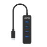 Unitek czarny Hub USB-C na 4 porty USB 3.1, aktywny, 10W, 15cm kabel