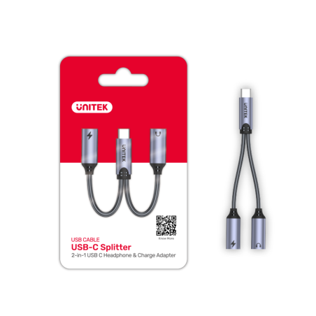 Unitek Adapter USB-C na 2 x port USB-C audio i 18W, ładuj i słuchaj
