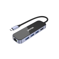 Unitek Hub aluminiowy USB-C 3.1 na RJ-45 3xUSB-A HDMI 1.4 4K 30Hz PD 100W