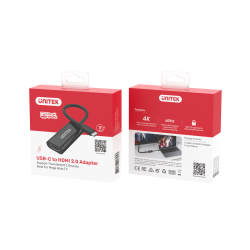 Unitek czarny adapter USB-C na HDMI 2.0, 4K 60Hz HDCP 2.3, Plug&Play