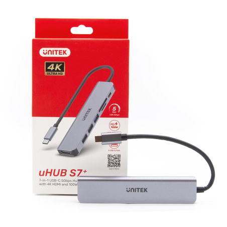 Unitek Hub USB-C na 7w1 3x USB-A, PD 100W, HDMI 1.4, czytnik SD i microSD