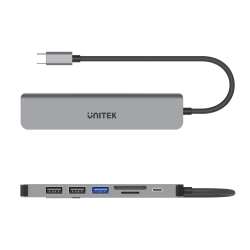 Unitek Hub USB-C na 7w1 3x USB-A, PD 100W, HDMI 1.4, czytnik SD i microSD