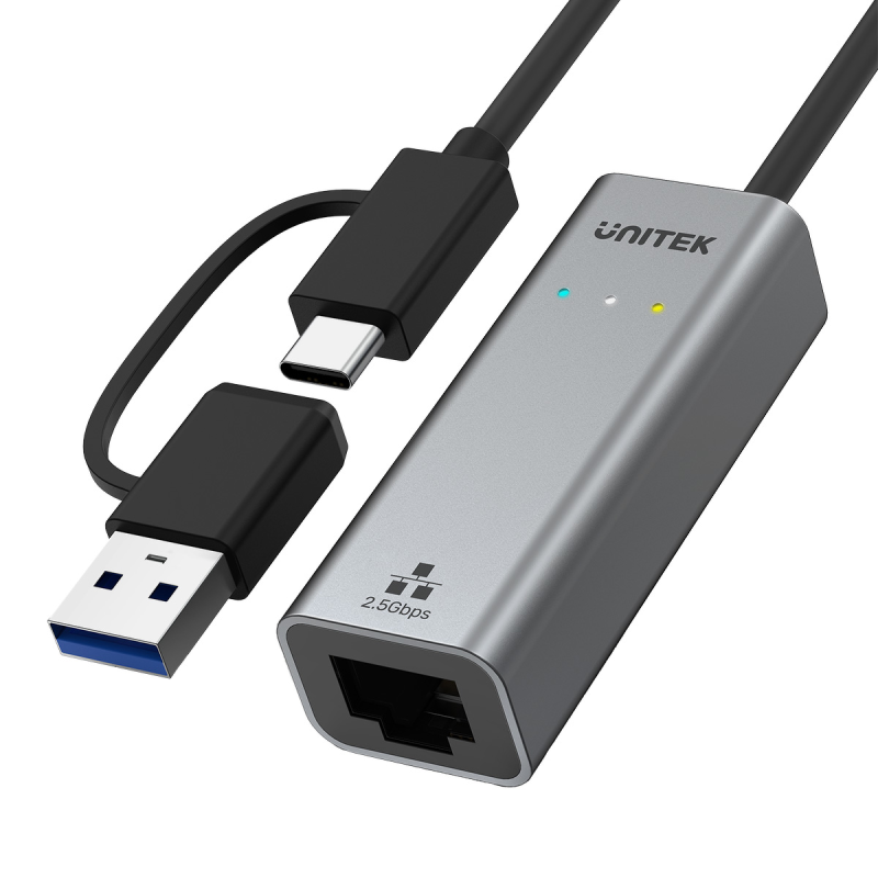 Unitek Adapter karta sieciowa USB-A USB-C na RJ45 2,5 Gbps Ethernet LAN