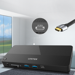 Unitek Przełącznik KVM 4K 60Hz Hub USB, LAN 1Gbps, SD, microSD, USB-C