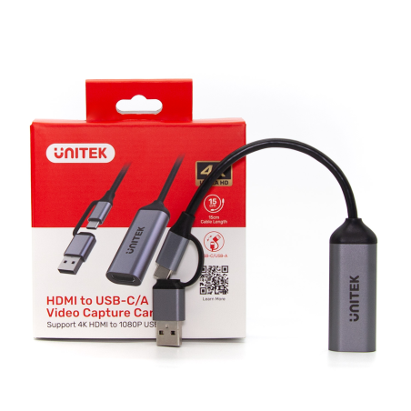 Unitek Grabber video USB-C/A, 4K 30Hz HDMI 1.4b, wyjście 1080p 30Hz