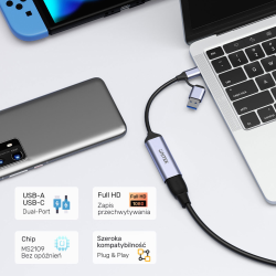 Unitek Grabber video USB-C/A, 4K 30Hz HDMI 1.4b, wyjście 1080p 30Hz