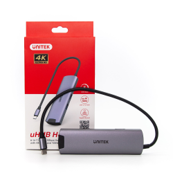 Unitek Aktywny Hub USB-C do 2x USB-A, USB-C, HDMI 1.4b, RJ-45 LAN, PD 100W