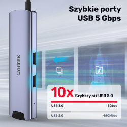Unitek Aktywny Hub USB-C do 2x USB-A, USB-C, HDMI 1.4b, RJ-45 LAN, PD 100W