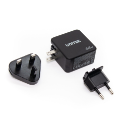 Unitek Ładowarka GaN, PD 65W 2x USB-C, 1x USB-A + przejściówki US, EU, UK