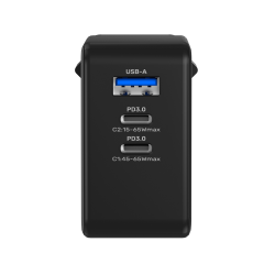Unitek Ładowarka GaN, PD 65W 2x USB-C, 1x USB-A + przejściówki US, EU, UK