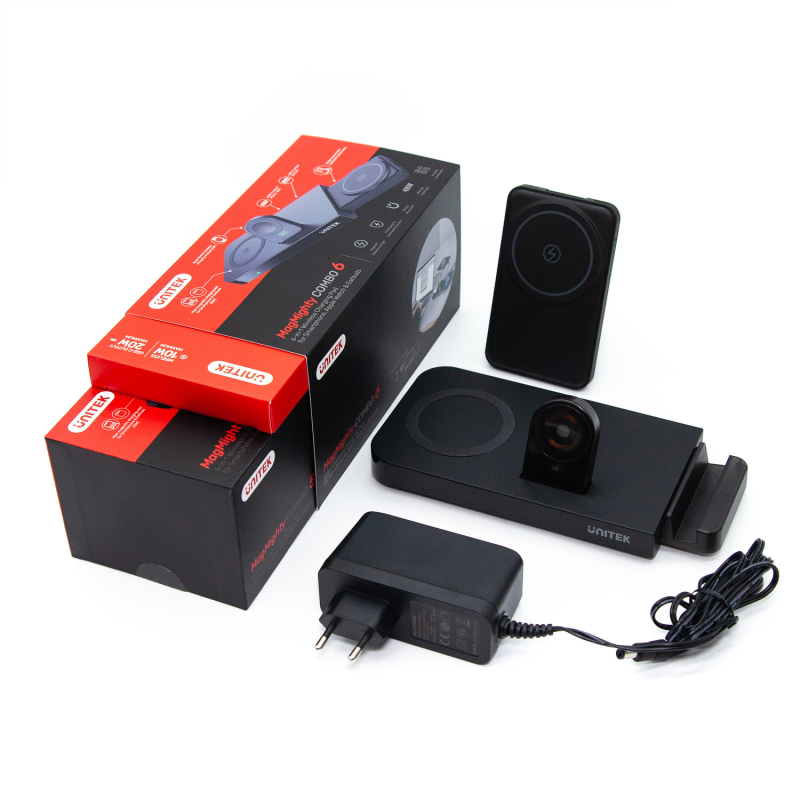 Unitek ładowarka indukcyjna 48W + powerbank 5000mAh, USB-C, USB-A