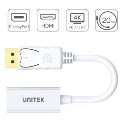 Unitek Y-6332 biały adapter / konwerter z DisplayPort 1.2 do HDMI 1.4 do 4K
