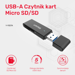 Unitek czarny czytnik kart USB 3.0 - SD i microSD, SDHC