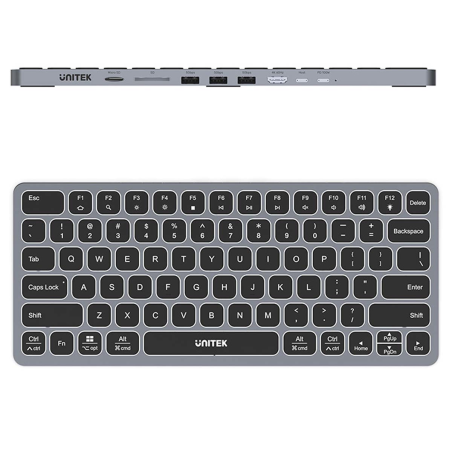 Unitek Klawiatura 9w1, hub USB x3, HDMI 4K 60Hz, PD 100W, SD, minijack