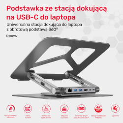 Unitek Podstawka srebrna pod laptopa USB-C HDMI 4K PD LAN, 100W max. 6 KG