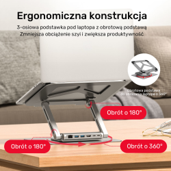 Unitek Podstawka srebrna pod laptopa USB-C HDMI 4K PD LAN, 100W max. 6 KG
